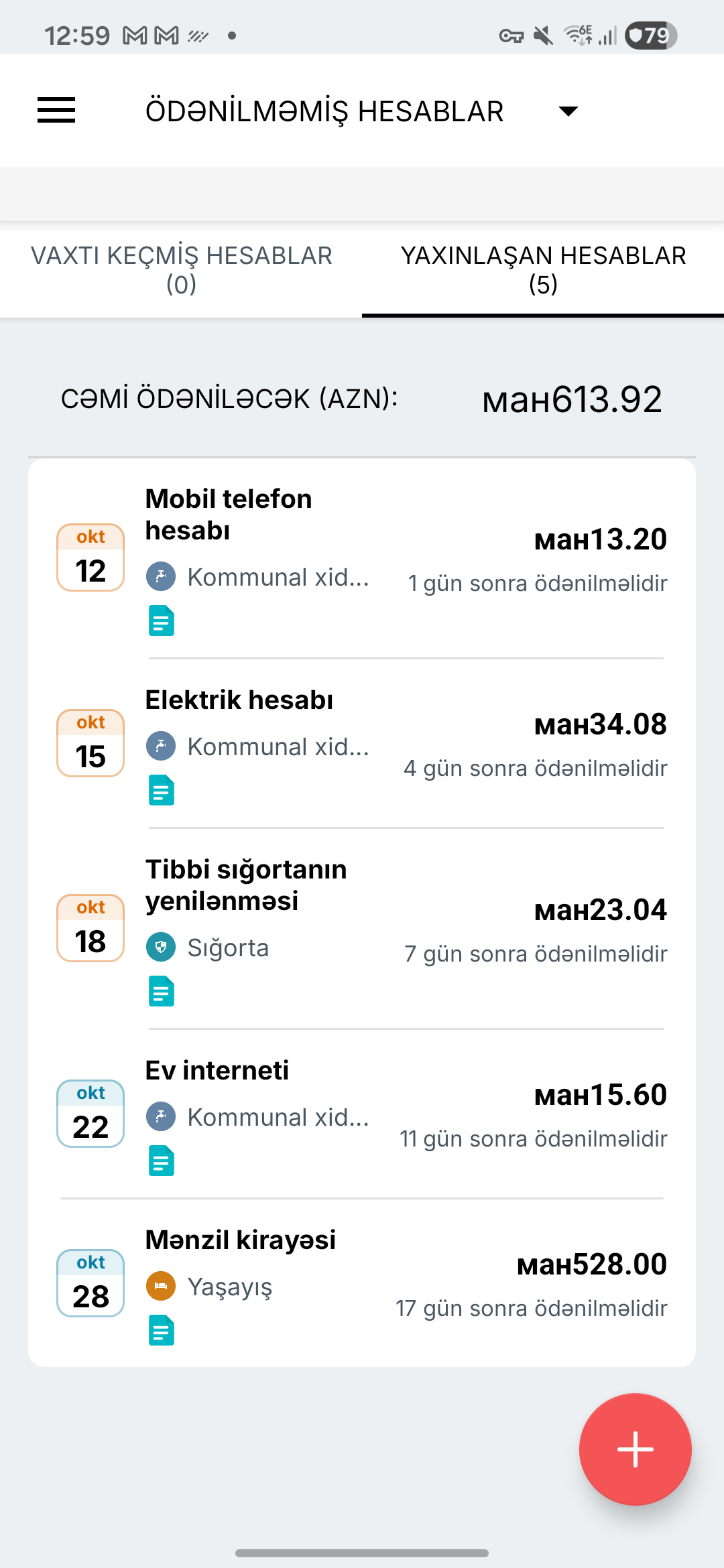 Expense IQ ödəniş xatırlatmaları ekranı