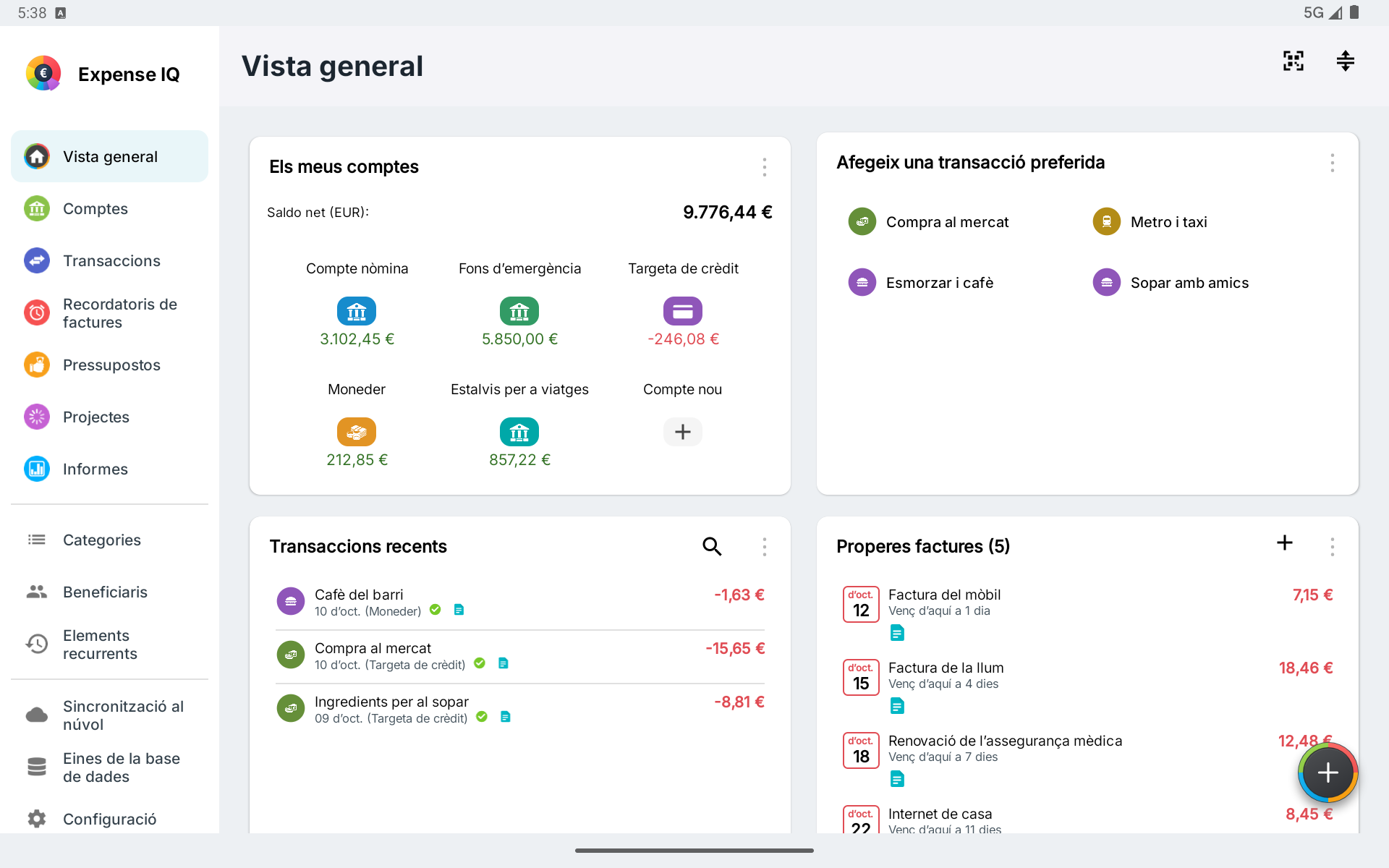Resum en una tauleta Android horitzontal