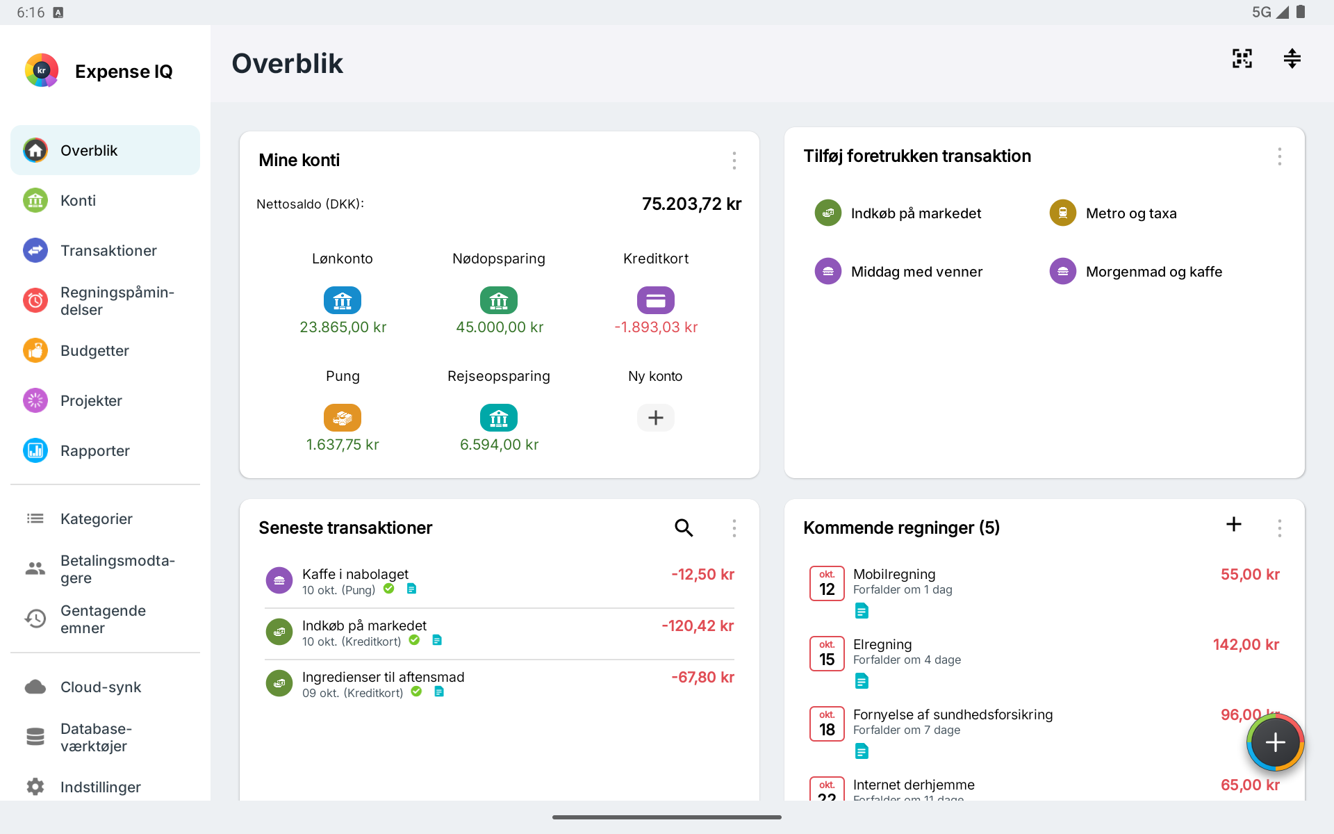 Liggende oversigt på Android-tablet