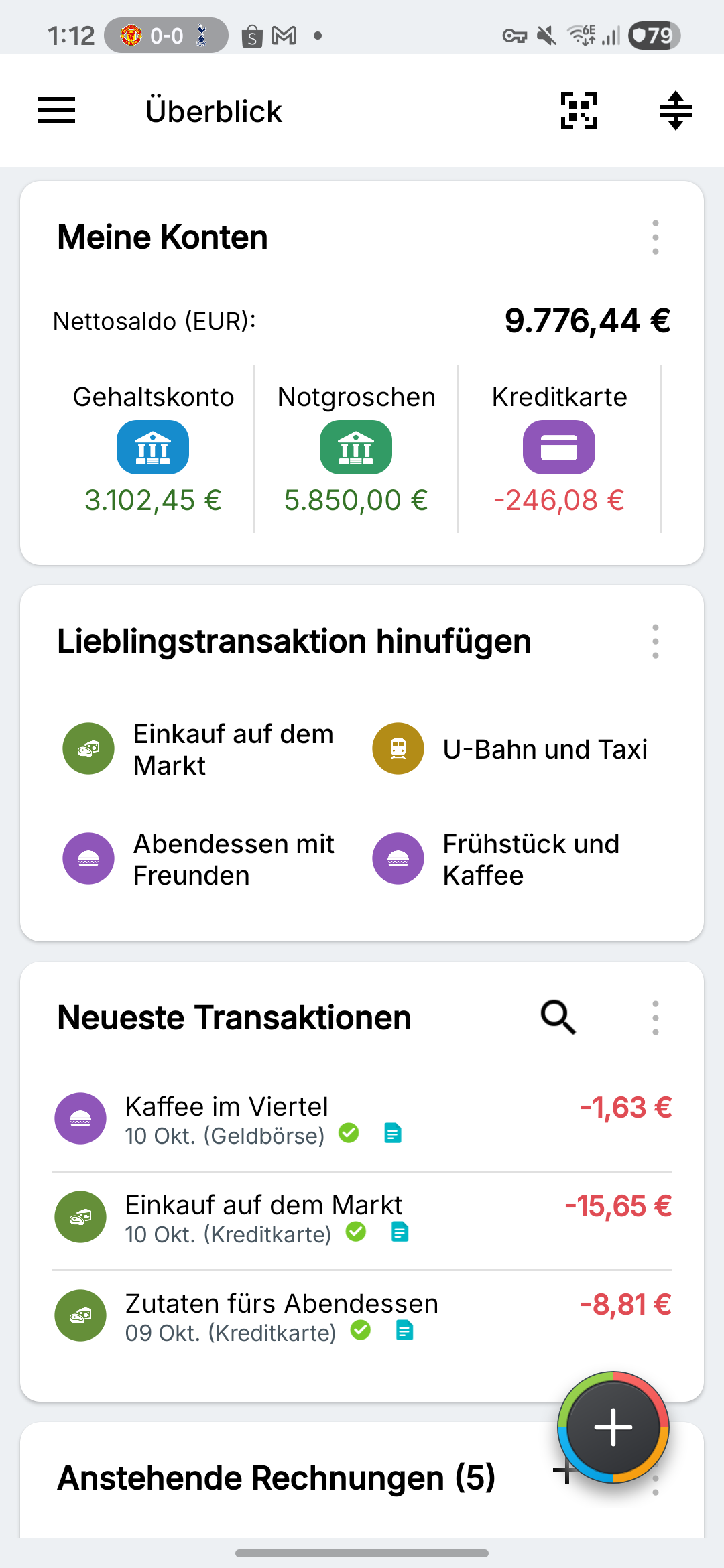 Deine Finanzen, klar im Blick · Fiktive Daten · EUR
