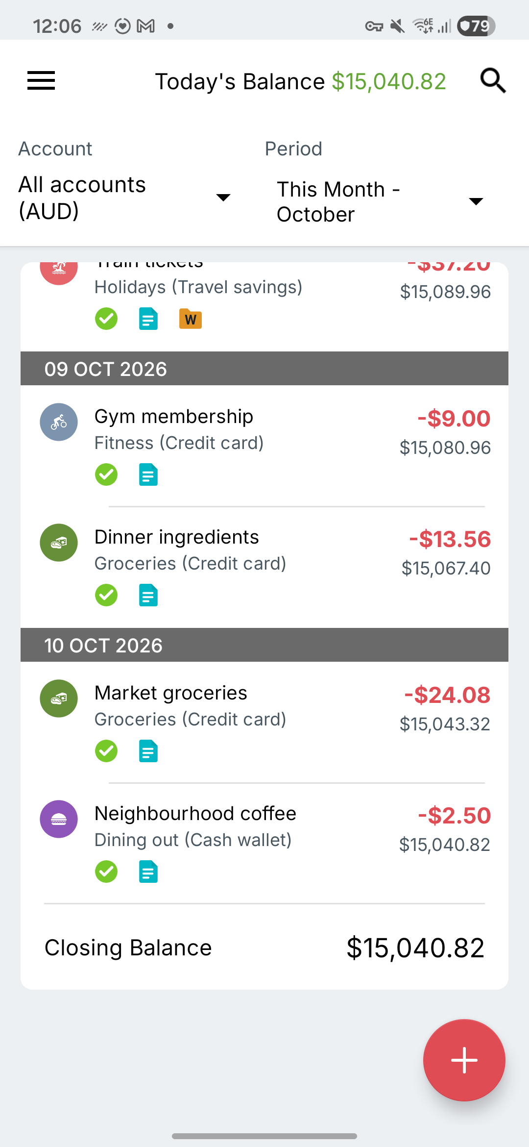 Fresh Samsung Expense IQ transactions screen