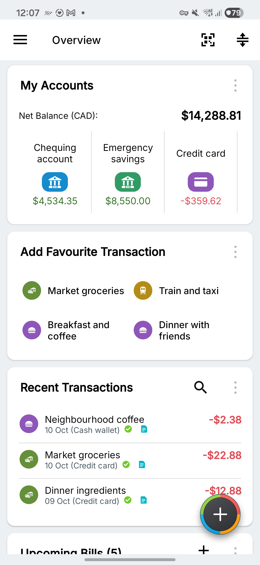 Expense IQ account overview with fictional sample data