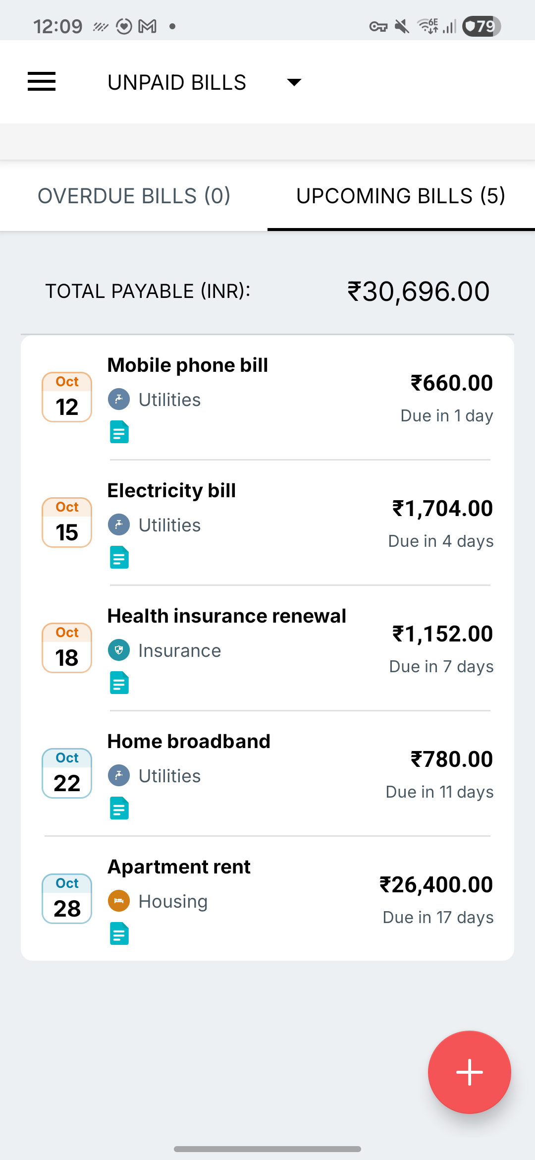 Fresh Samsung Expense IQ bill reminders screen
