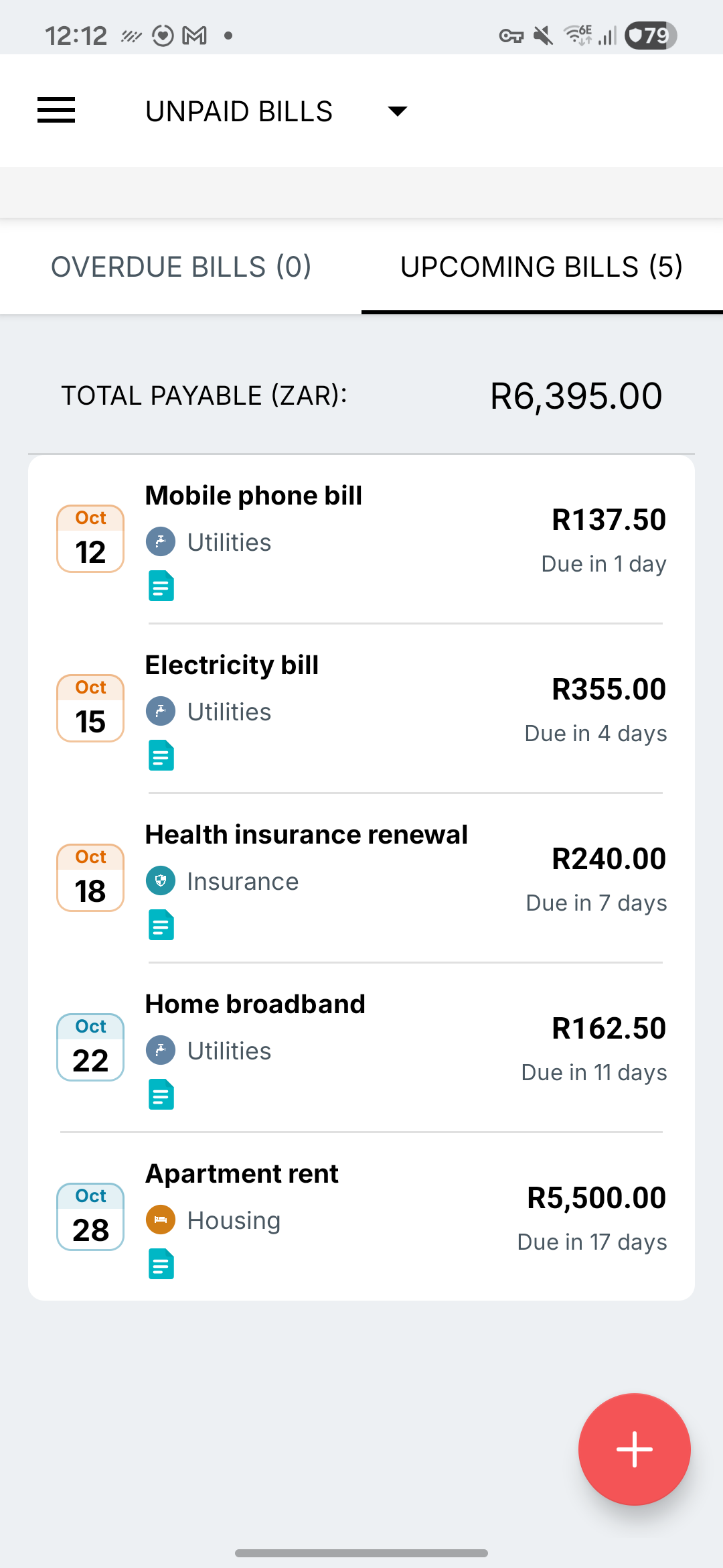 Fresh Samsung Expense IQ bill reminders screen