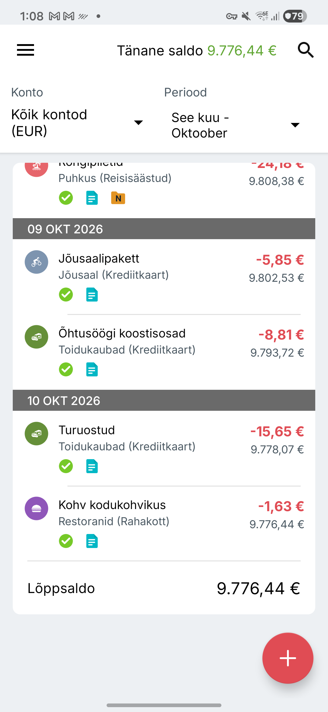 Expense IQ tehingute ekraan