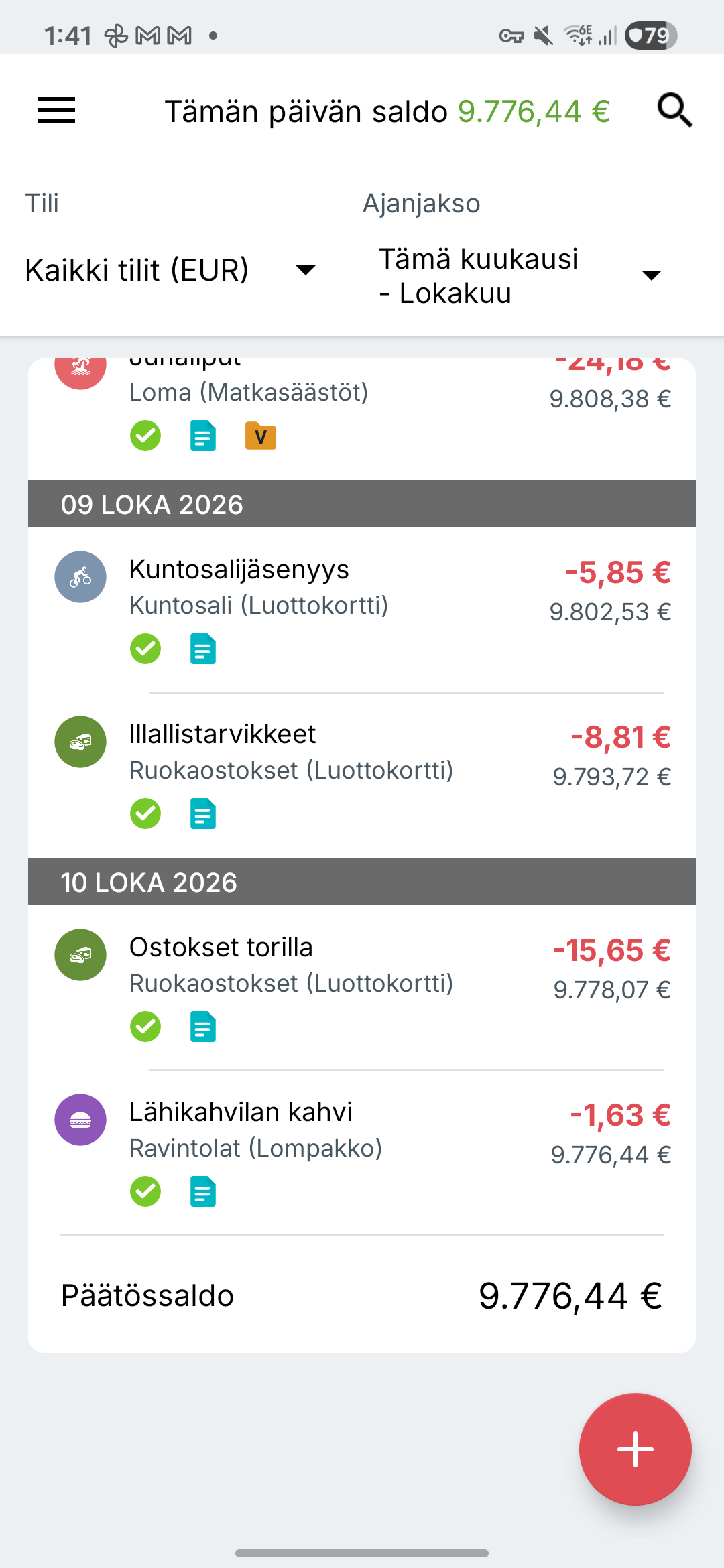 Expense IQ:n tapahtumanäkymä