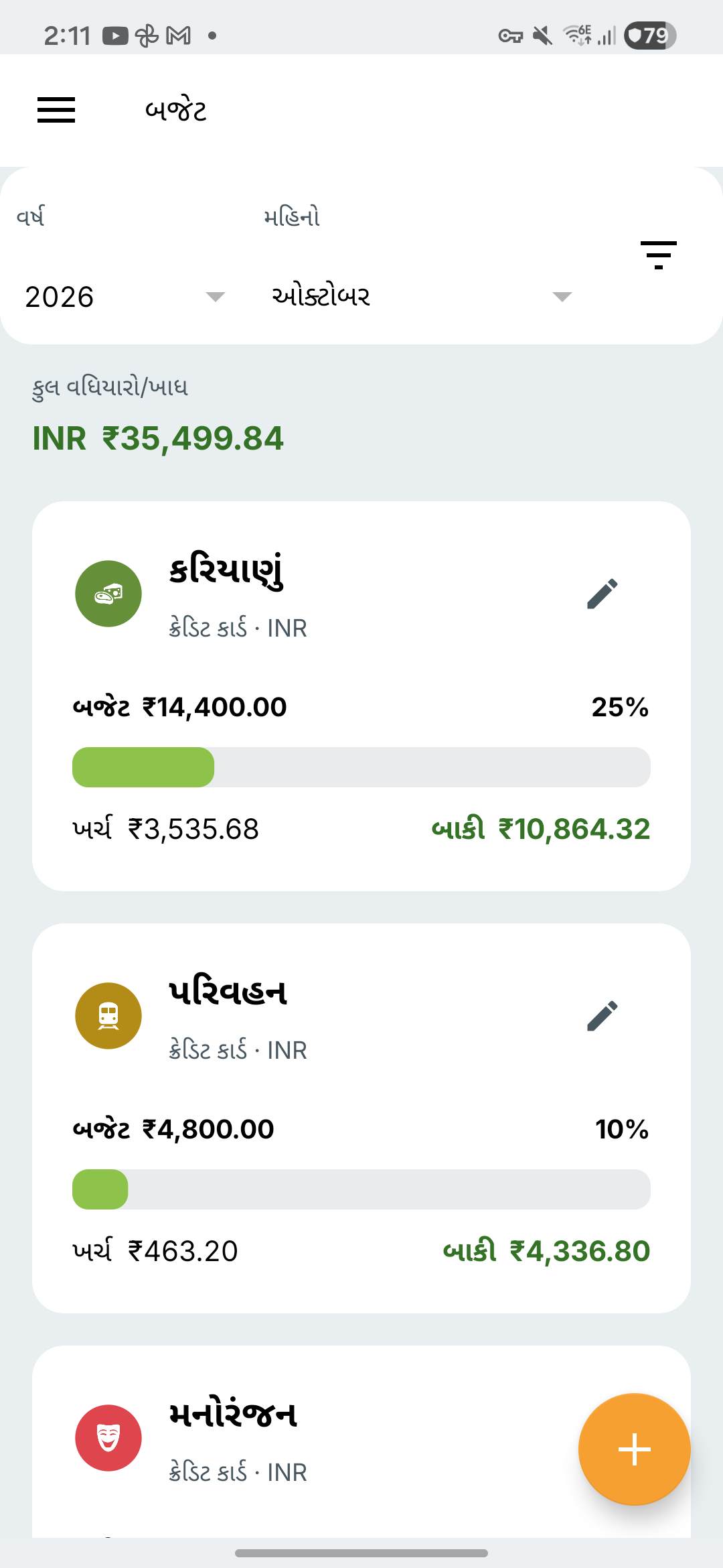 Expense IQ ની બજેટ સ્ક્રીન