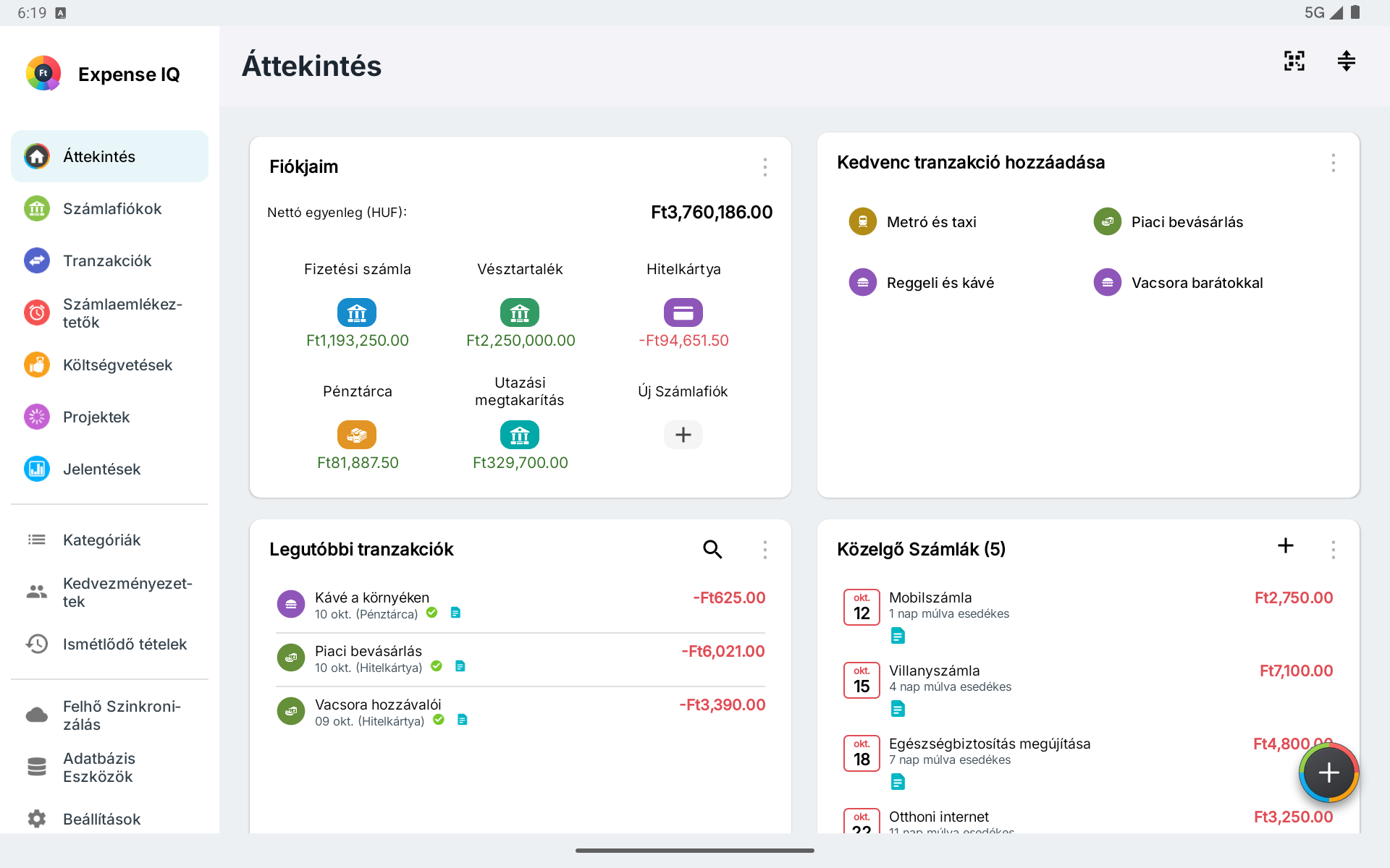 Android-táblagépes áttekintés fekvő nézetben