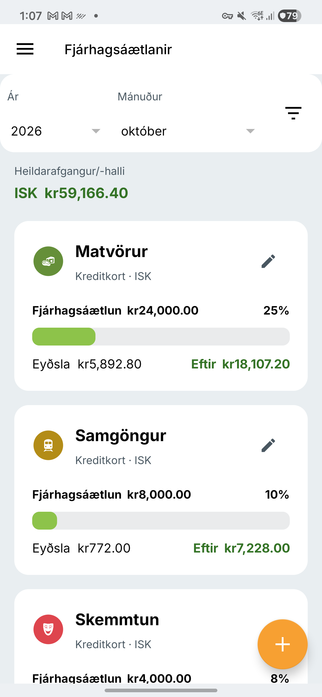 Áætlanaskjár Expense IQ