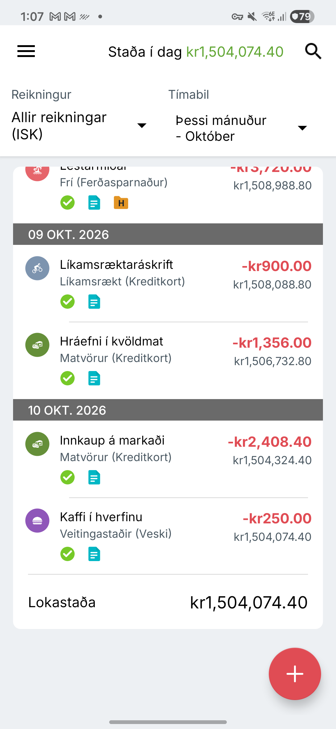 Færsluskjár Expense IQ