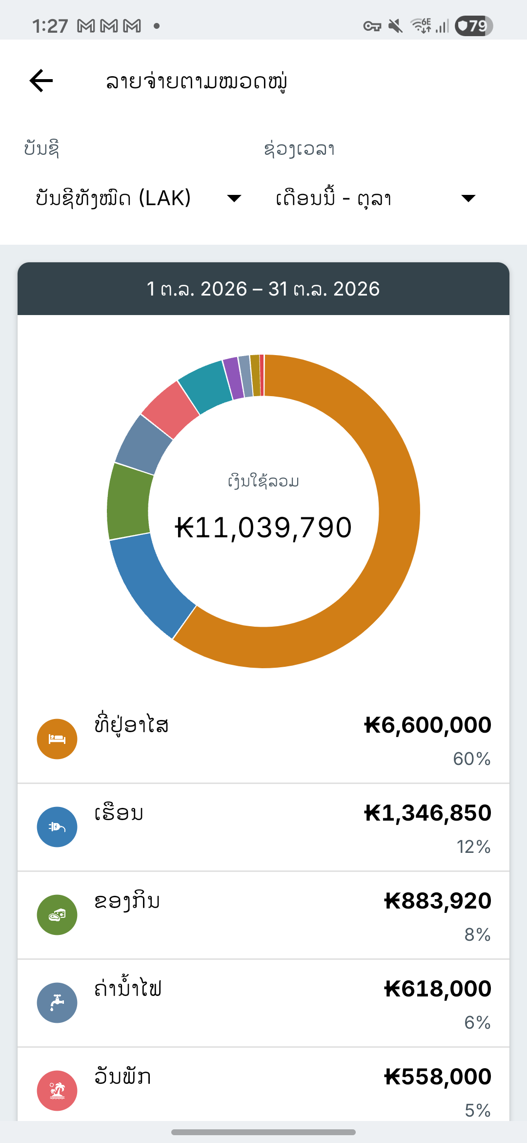 ໜ້າຈໍລາຍງານລາຍຈ່າຍ Expense IQ