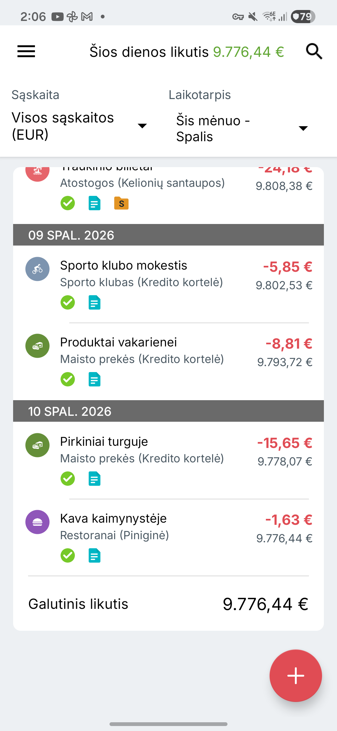 Expense IQ operacijų ekranas