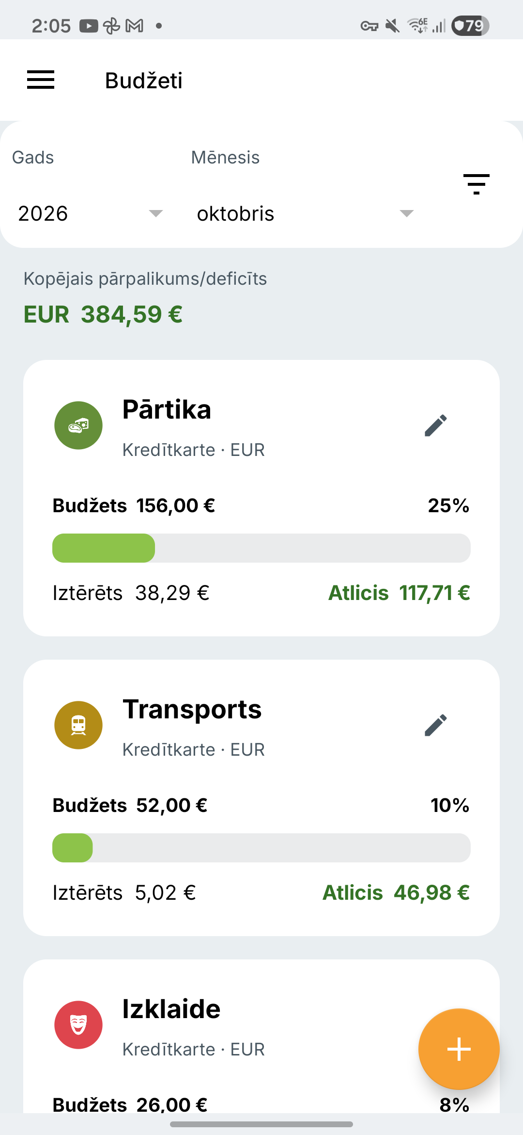 Expense IQ budžetu ekrāns