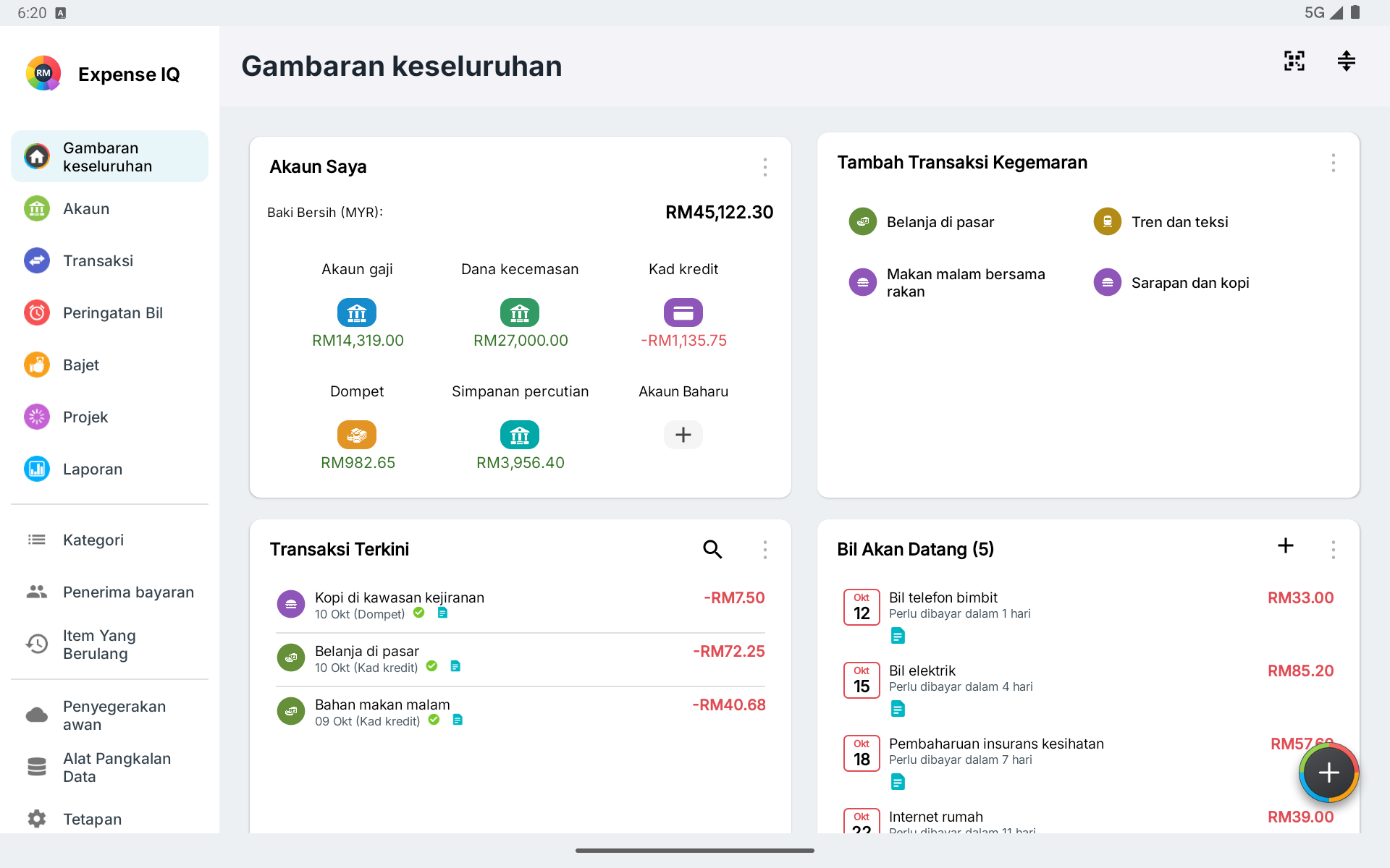 Gambaran keseluruhan tablet Android landskap