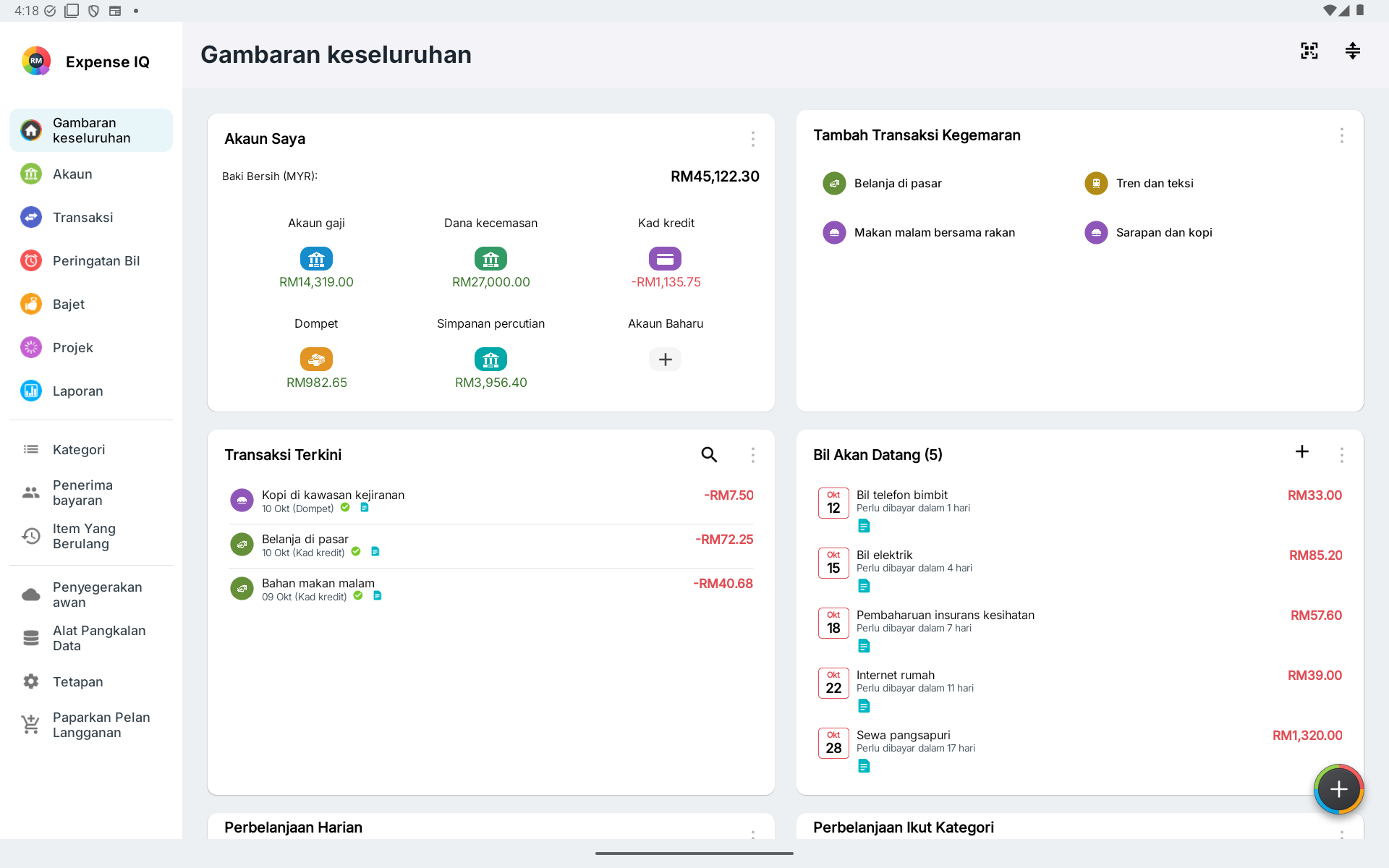 Gambaran keseluruhan tablet Android landskap
