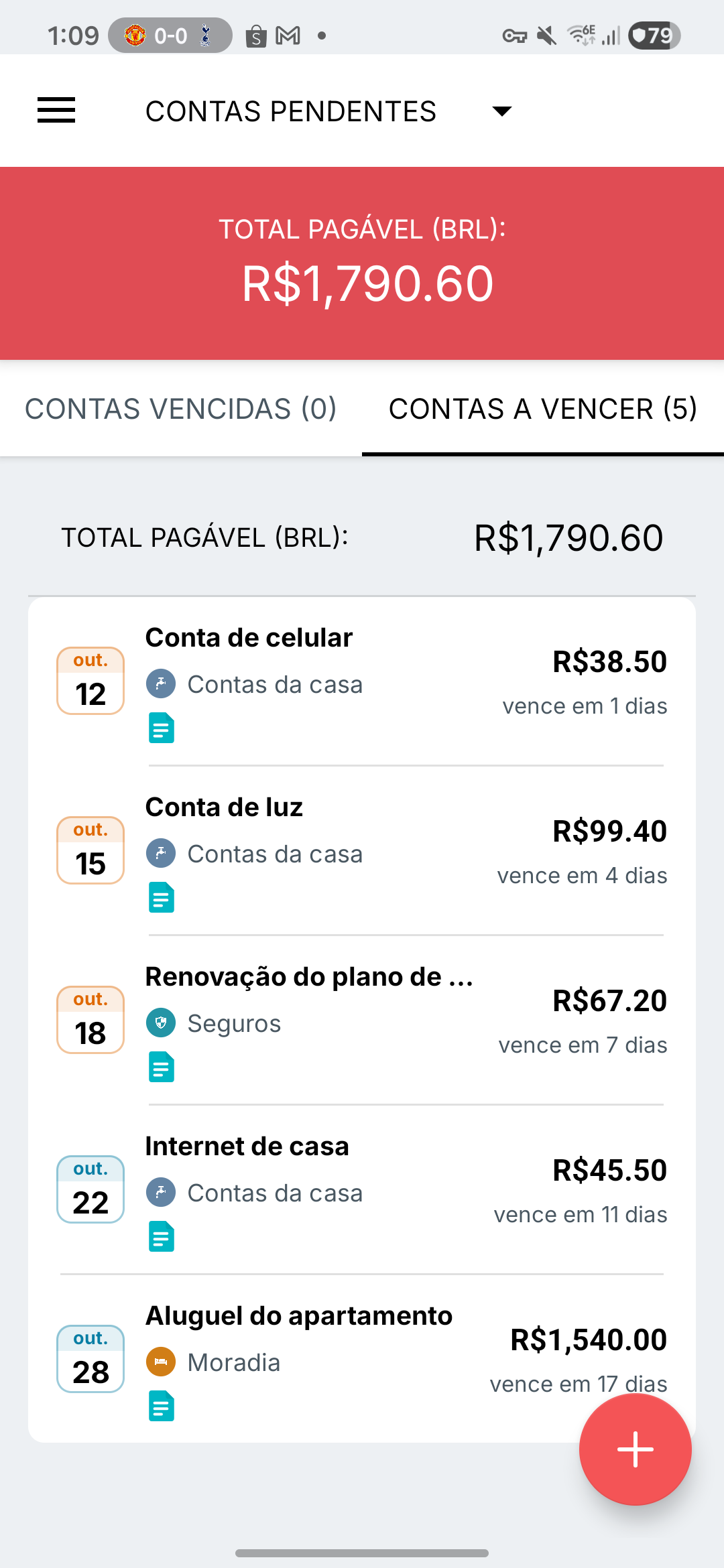 Tela de lembretes no Samsung