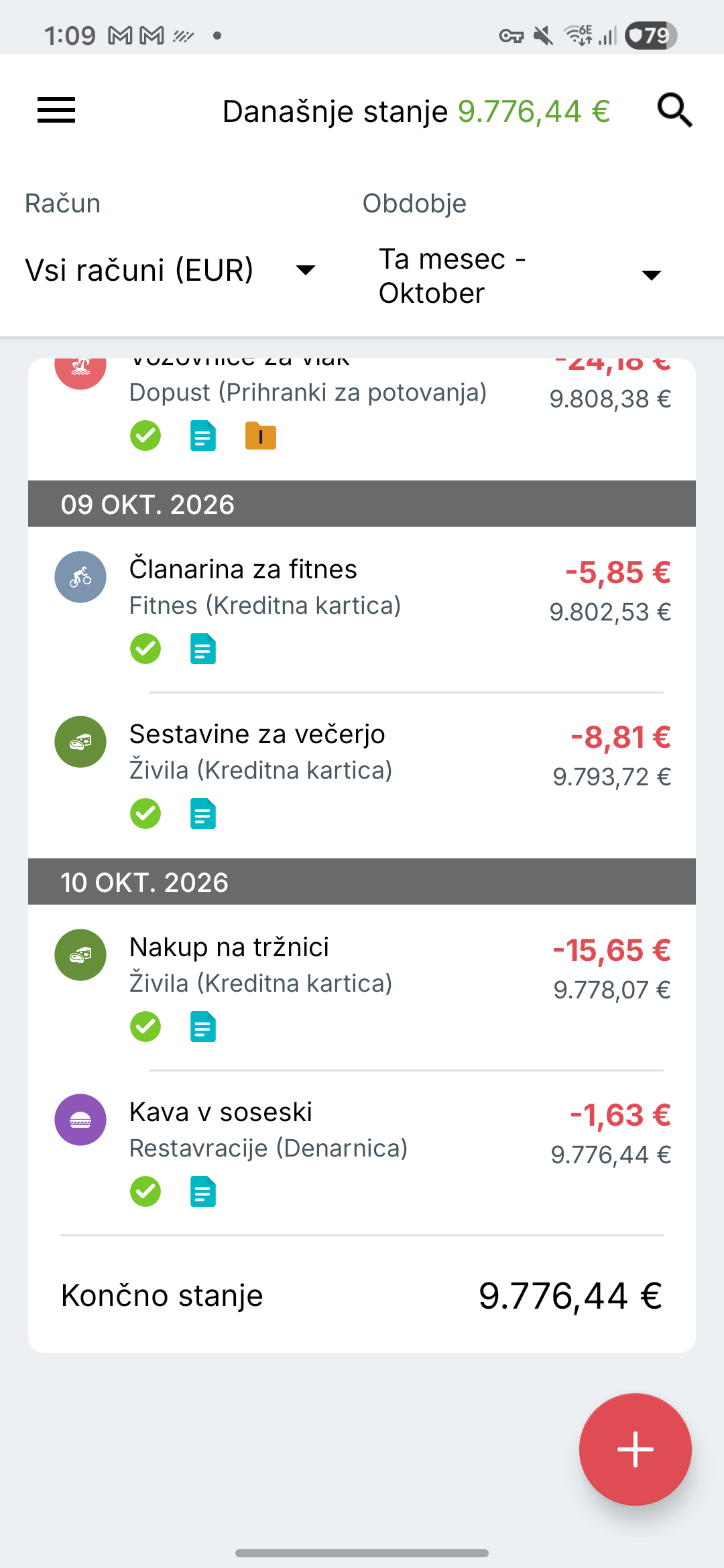 Zaslon transakcij Expense IQ