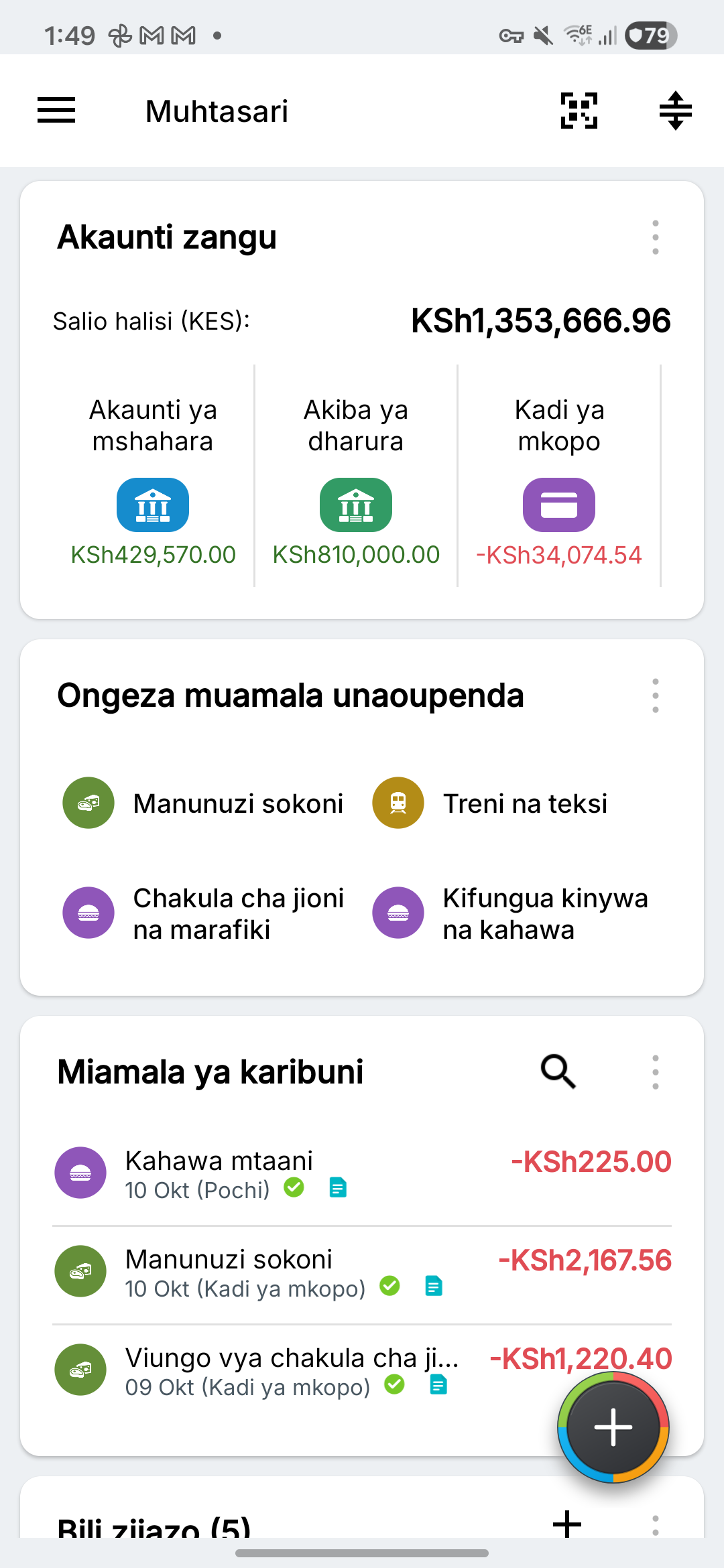 Muhtasari wa Expense IQ wenye akaunti za benki, akiba na kadi za mkopo za kubuni