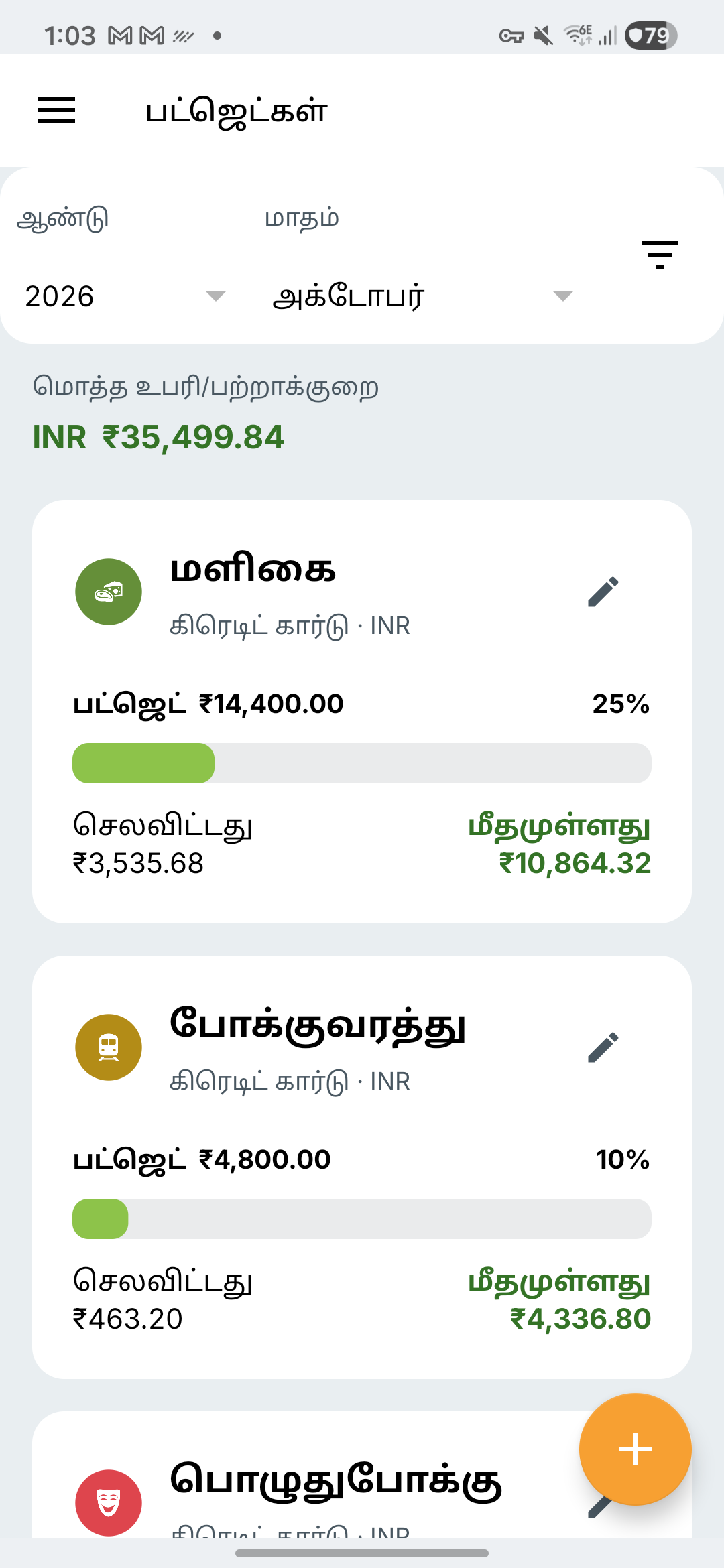 Expense IQ செலவுத் திட்டத் திரை