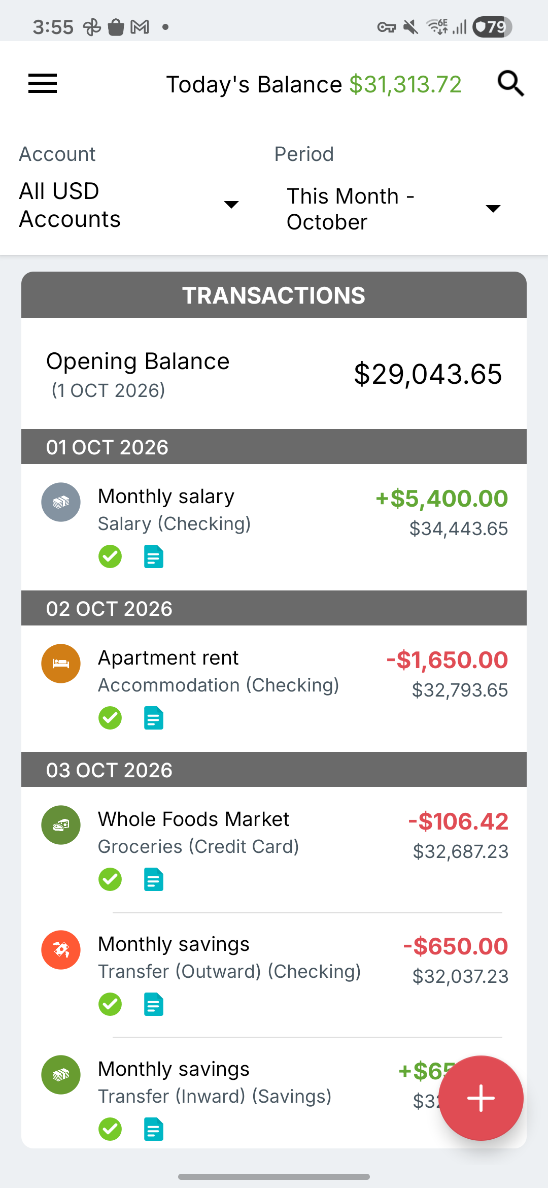 Fresh Samsung Expense IQ transactions screen