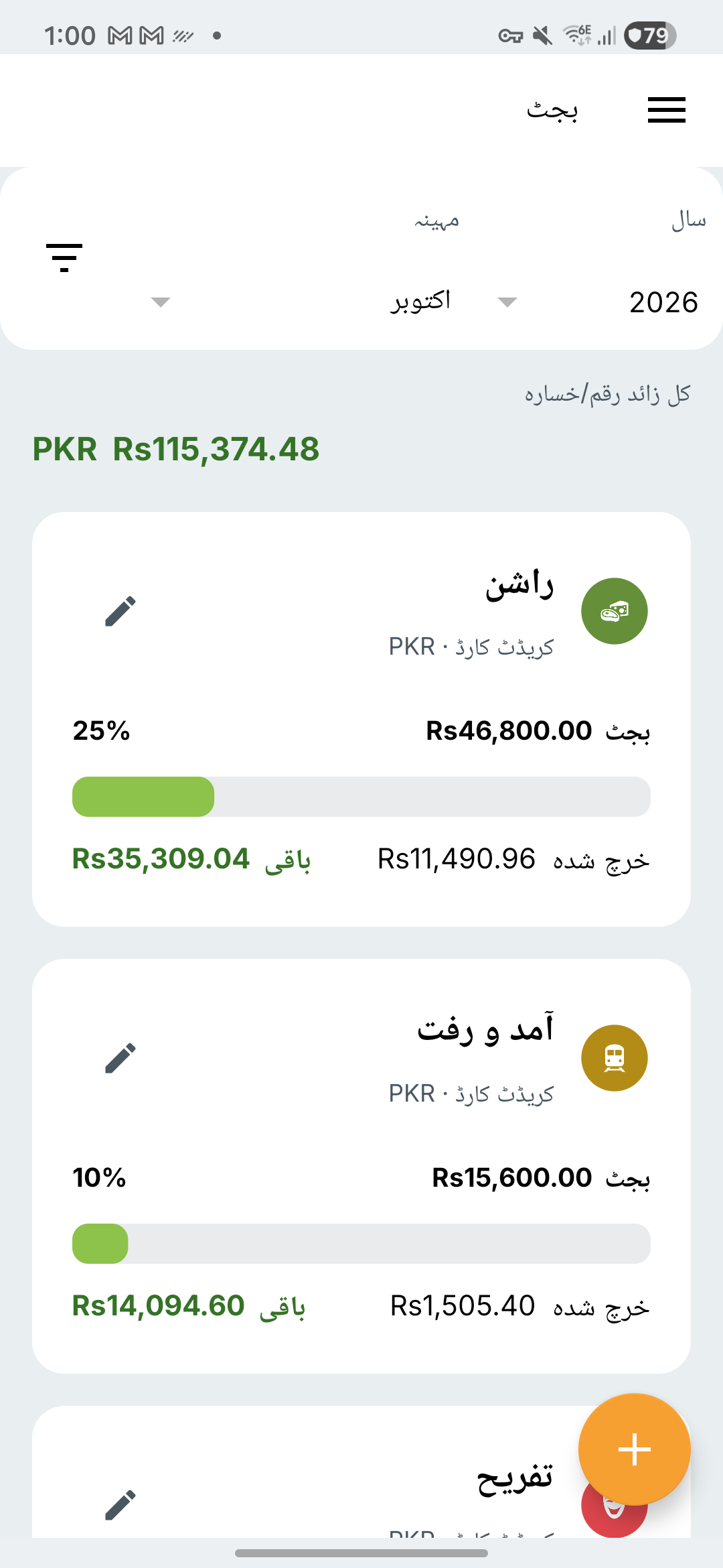 Expense IQ کی بجٹ اسکرین